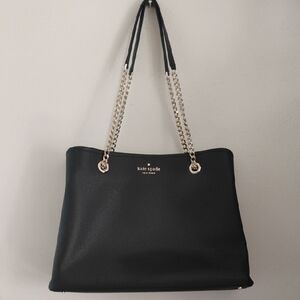 Kate Spade | Large Black Leather Jordyn Tote w Gold Chain Strap | NWT